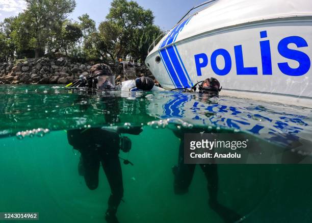 Police diver, so called as frogmen, of Turkish Police Department attend an underwater training to strengthen their skills in areas such as finding...