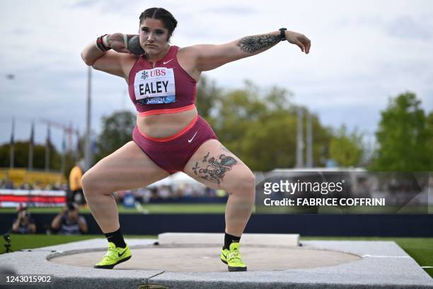Chase Ealey of the US competes in the women's shot put final during the Diamond League athletics meeting at a city event at Zurich's iconic...