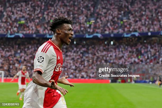 Mohammed Kudus of Ajax celebrates 3-0 during the UEFA Champions League match between Ajax v Rangers at the Johan Cruijff Arena on September 7, 2022...