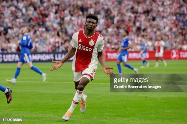 Mohammed Kudus of Ajax celebrates 3-0 during the UEFA Champions League match between Ajax v Rangers at the Johan Cruijff Arena on September 7, 2022...