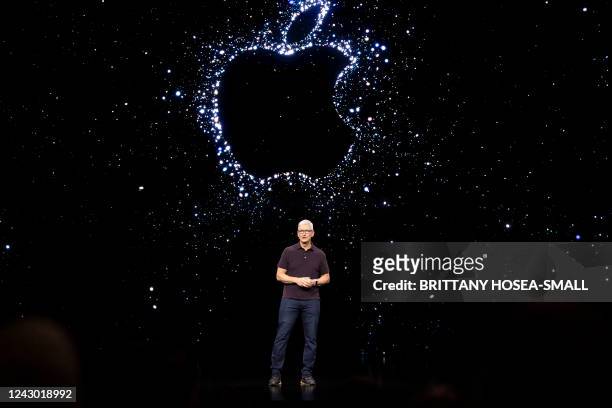 Apple CEO Tim Cook speaks at an Apple special event at Apple Park in Cupertino, California on September 7, 2022. Apple is expected to unveil the new...