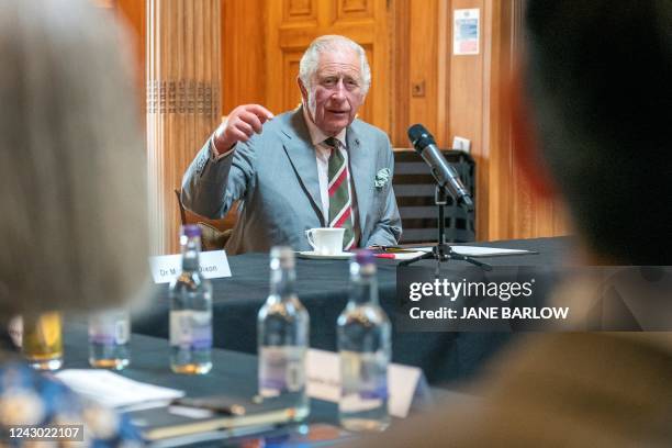 Britain's Prince Charles, Prince of Wales known as the Duke of Rothesay while in Scotland, attends a roundtable for the Natasha Allergy Research...