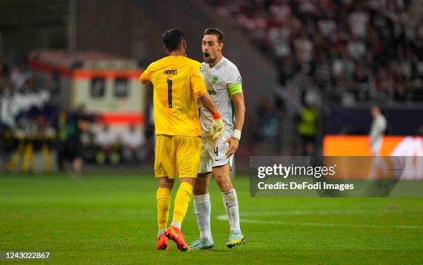 Nuno Santos of Sporting CP celebrates scoring his teams third goal during the UEFA Champions League group D match between Eintracht Frankfurt and...