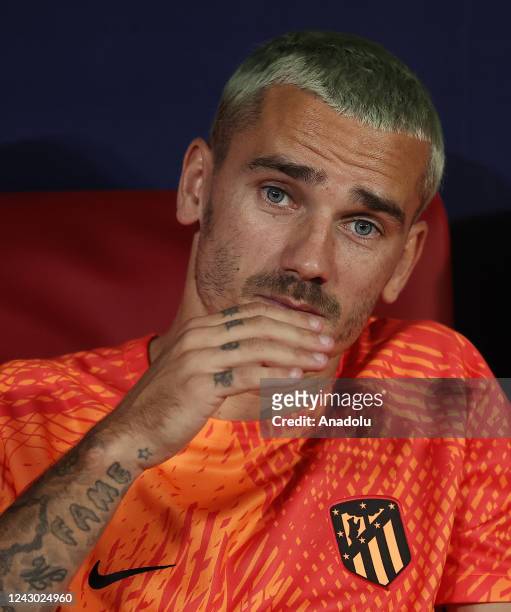 Antoine Griezmann of Atletico Madrid sits on the bench during the UEFA Champions League Group B football match between Atletico Madrid and Porto at...
