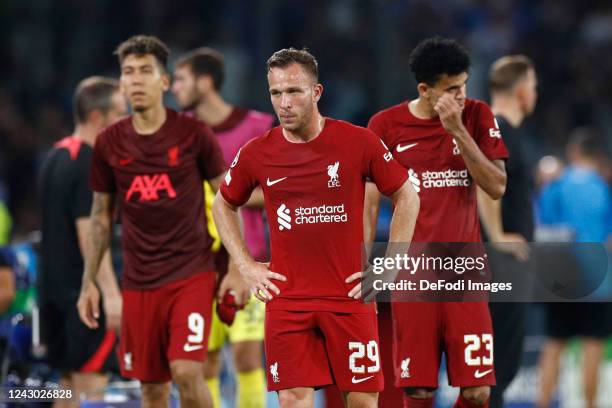 Arthur of Liverpool FC looks dejected during the UEFA Champions League group A match between SSC Napoli and Liverpool FC at Stadio Diego Armando...