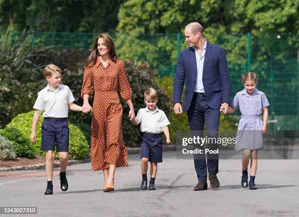 Prince George, Princess Charlotte and Prince Louis , accompanied by their parents the Prince William, Duke of Cambridge and Catherine, Duchess of...