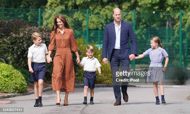Prince George, Princess Charlotte and Prince Louis , accompanied by their parents the Prince William, Duke of Cambridge and Catherine, Duchess of...