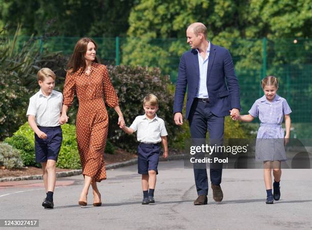 Prince George, Princess Charlotte and Prince Louis , accompanied by their parents the Prince William, Duke of Cambridge and Catherine, Duchess of...