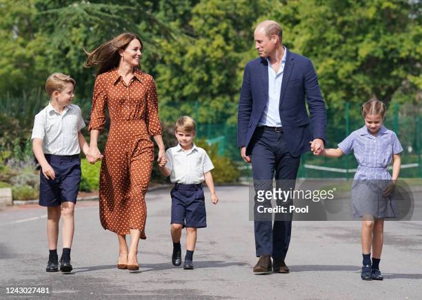 Prince George, Princess Charlotte and Prince Louis , accompanied by their parents the Prince William, Duke of Cambridge and Catherine, Duchess of...