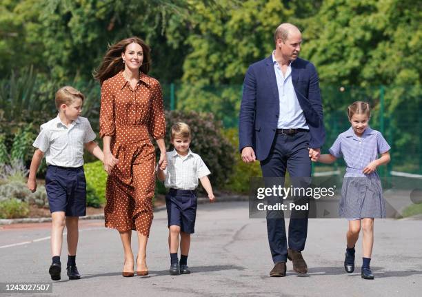 Prince George, Princess Charlotte and Prince Louis , accompanied by their parents the Prince William, Duke of Cambridge and Catherine, Duchess of...