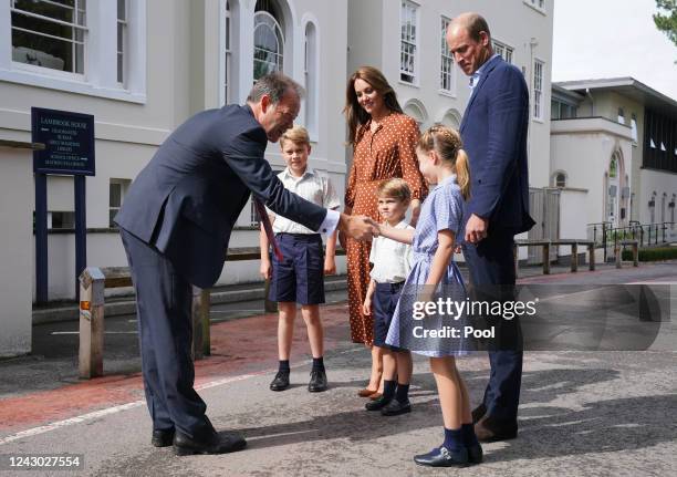 Prince George, Princess Charlotte and Prince Louis , accompanied by their parents the Prince William, Duke of Cambridge and Catherine, Duchess of...