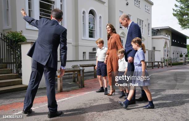 Prince George, Princess Charlotte and Prince Louis , accompanied by their parents the Prince William, Duke of Cambridge and Catherine, Duchess of...