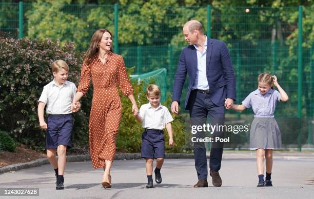 Prince George, Princess Charlotte and Prince Louis , accompanied by their parents the Prince William, Duke of Cambridge and Catherine, Duchess of...