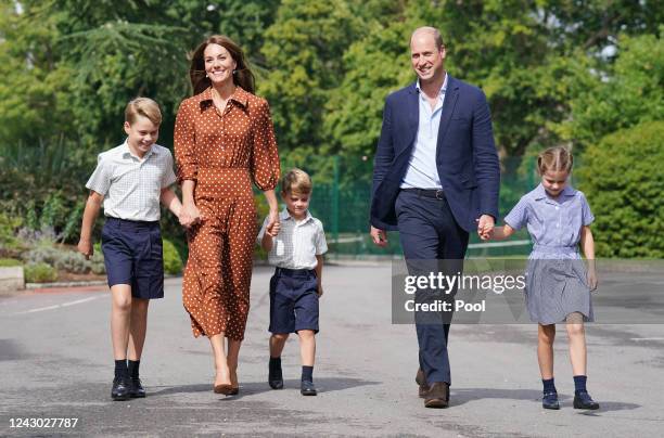 Prince George, Princess Charlotte and Prince Louis , accompanied by their parents the Prince William, Duke of Cambridge and Catherine, Duchess of...