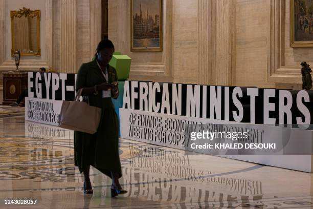 Picture taken on September 7, 2022 shows a guest walking at the lobby of the al-Masa hotel, during an African Ministers of Finance Economy and...