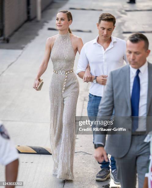 Brie Larson and Elijah Allan-Blitz are seen at "Jimmy Kimmel Live" on September 07, 2022 in Los Angeles, California.