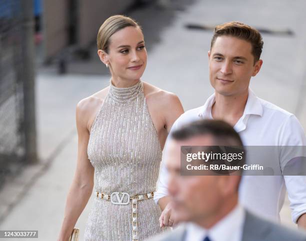 Brie Larson and Elijah Allan-Blitz are seen at "Jimmy Kimmel Live" on September 07, 2022 in Los Angeles, California.