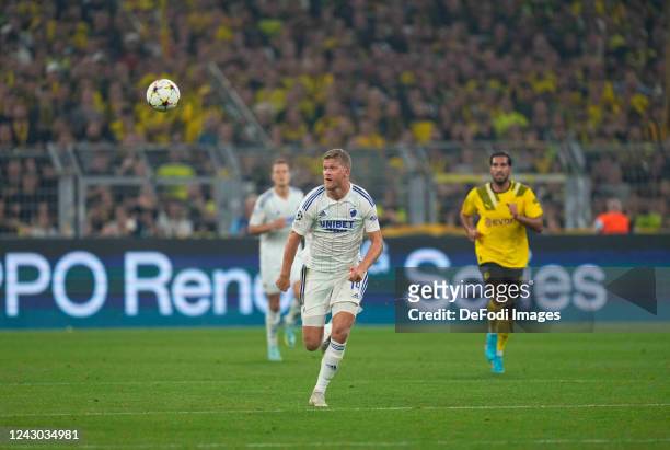 Andreas Cornelius of FC Kobenhavn controls the ball during the UEFA Champions League group G match between Borussia Dortmund and FC Copenhagen at...