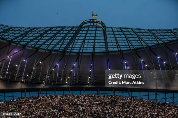 General view of fans in the South stand of Tottenham Hotspur Stadium during the UEFA Champions League group D match between Tottenham Hotspur and...