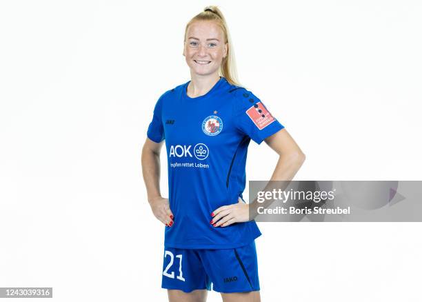 Anna Gerhardt of 1. FFC Turbine Potsdam poses during the team presentation at Karl-Liebknecht-Stadion on September 8, 2022 in Potsdam, Germany.