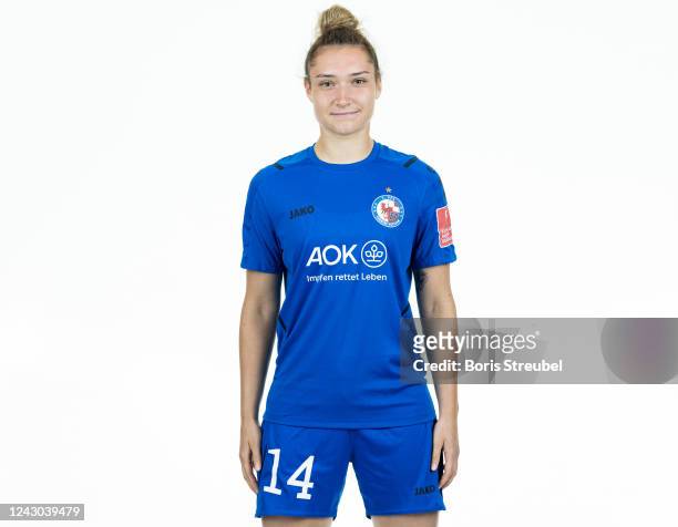 Sophie Weidauer of 1. FFC Turbine Potsdam poses during the team presentation at Karl-Liebknecht-Stadion on September 8, 2022 in Potsdam, Germany.