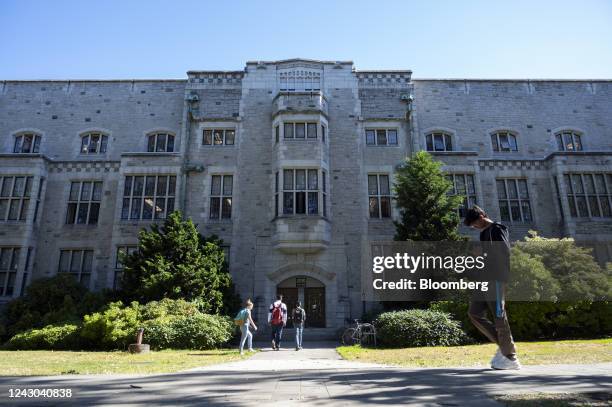 Students at the University of British Columbia Vancouver campus during the first week of classes in Vancouver, British Columbia, Canada, on...