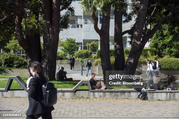 Students at the University of British Columbia Vancouver campus during the first week of classes in Vancouver, British Columbia, Canada, on...