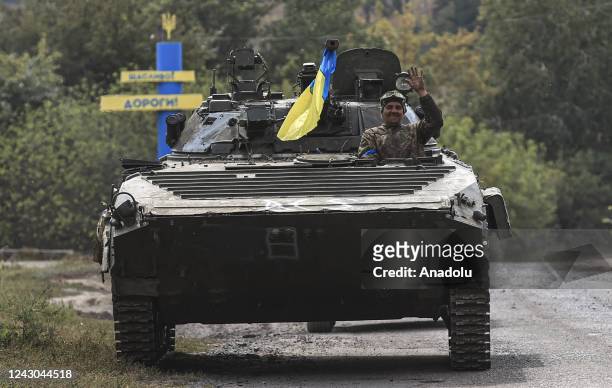 Tank of Ukrainian Army advances to the fronts in the northeastern areas of Kharkiv, Ukraine on September 08, 2022. Ukrainian forces say they have...
