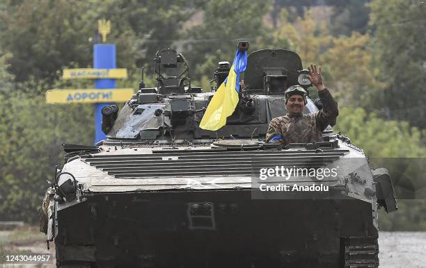 Tank of Ukrainian Army advances to the fronts in the northeastern areas of Kharkiv, Ukraine on September 08, 2022. Ukrainian forces say they have...