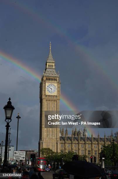 Double rainbow is seen over Elizabeth Tower in Westminster, London, following a rain shower. Picture date: Thursday September 8, 2022.