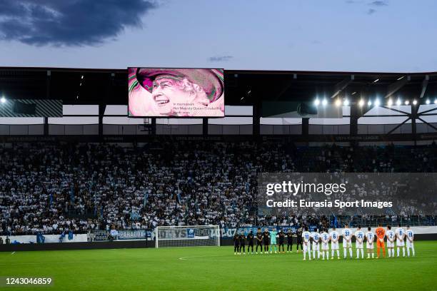 Queen Elizabeth II is honoured as she passed away during the UEFA Europa League group A match between FC Zurich and Arsenal FC at Kybunpark on...