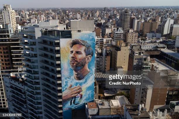 Mural of soccer player Lionel Messi decorates the side of an apartment building in Rosario, , Argentina September 7, 2022.