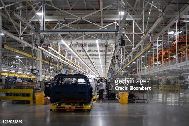 The Ford F-150 Lightning production line at the Ford Motor Co. Rouge Electric Vehicle Center in Dearborn, Michigan, US, on Thursday, Sept. 8, 2022....