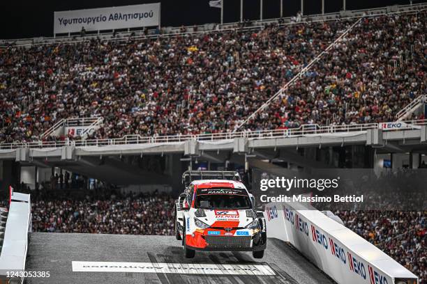 Elfyn Evans of Great Britain and Scott Martin of Great Britain are competing with their Toyota Gazoo Racing WRT Toyota GR Yaris Rally1 Hybrid during...