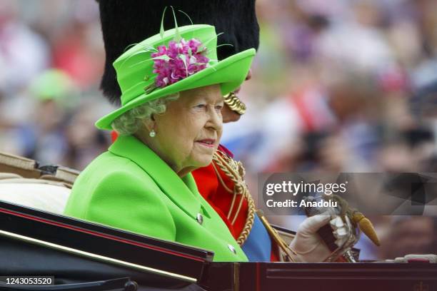 File photo dated June 11, 2016 shows Britain's Queen Elizabeth II greeting the crowd during "The Trooping the Colour" event in London, United...