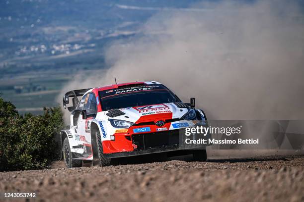 Kalle Rovanpera of Finland and Jonne Halttunen of Finland are competing with their Toyota Gazoo Racing WRT Toyota GR Yaris Rally1 Hybrid during Day...