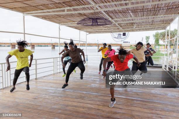 Dancers from the Don Sen Folo Lab, a Malian cultural association for artistic creation, train ahead of the inauguration of Malis first art residency...