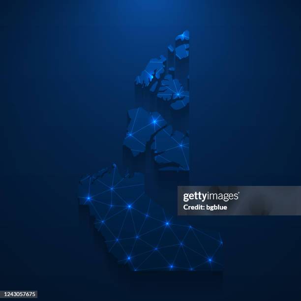northwest territories map network - bright mesh on dark blue background - yellowknife stock illustrations