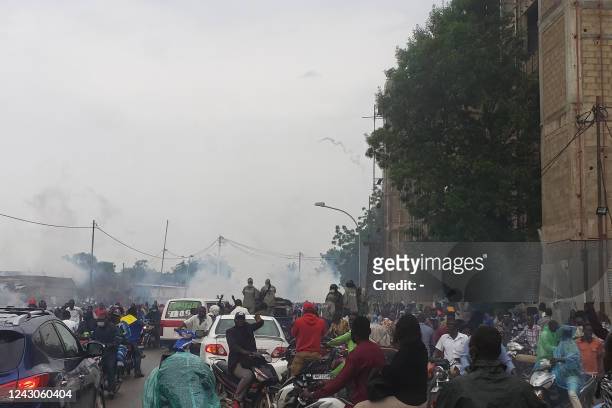 Cloud of tear gas is seen during a demonstration in Ndjamena, Chad, on September 9, 2022. - Police fired tear gas canisters on Friday to disperse...