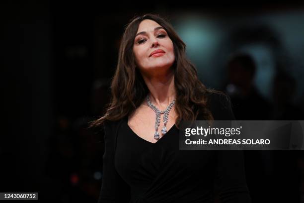 Italian actress Monica Bellucci arrives on September 8, 2022 for the screening of the film "Siccita" presented out of competition as part of the 79th...