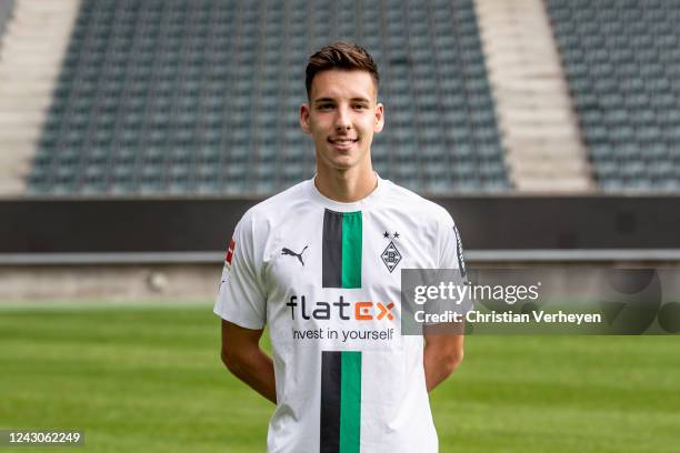 September 08: Conor Noß of Borussia Moenchengladbach is seen during the Team Presentation of Borussia Moenchengladbach at Borussia-Park on September...