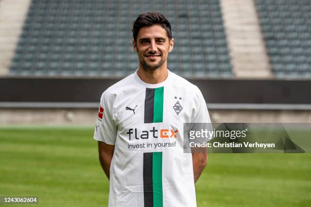 September 08: Lars Stindl of Borussia Moenchengladbach is seen during the Team Presentation of Borussia Moenchengladbach at Borussia-Park on...