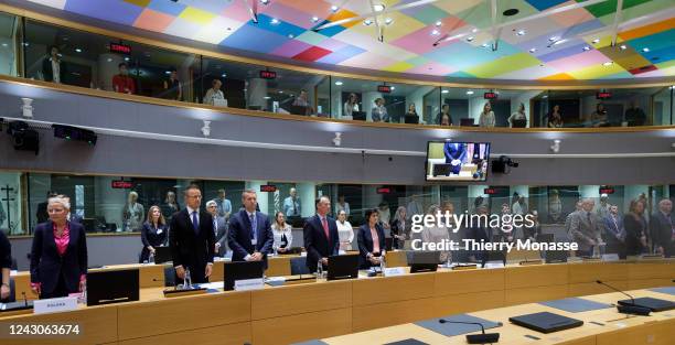 Ministers observe a minute's silence for the passing of Her Majesty Queen Elizabeth II ahead of the start of an extraordinary EU Energy Ministers...