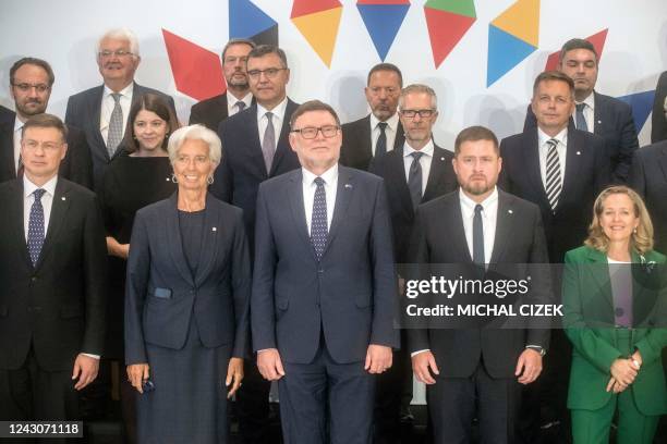 Governor of the Czech National Bank Ales Michl , Czech Finance Minister Zbynek Stanjura , President of European Central Bank Christine Lagarde ,...