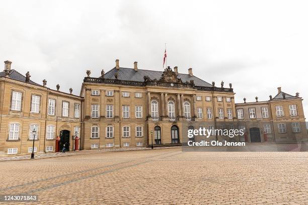 The Royal flag on half-mast at the Royal residential palace complex at Amalienborg on the occasion of the death of Queen Elizabeth II, on September...
