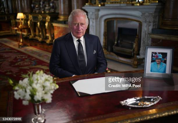 King Charles III delivers his address to the nation and the Commonwealth from Buckingham Palace following the death of Queen Elizabeth II on Thursday...