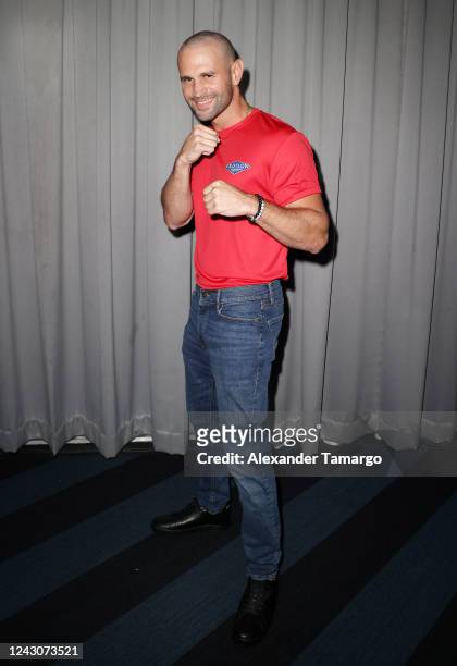 Rafael Nieves is seen during the Telemundo Miami press event to reveal the "Exatlon Estados Unidos" contestants at Top Golf on September 9, 2022 in...