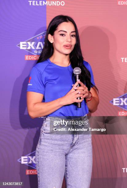 Cynthia Castillo is seen during the Telemundo Miami press event to reveal the "Exatlon Estados Unidos" contestants at Top Golf on September 9, 2022...