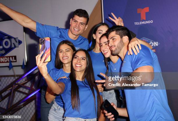 Esteban Castillo, Cynthia Castillo, Isabel Junio, Jose Kuthy, Lilian Duran and Alejandra Varela are seen during the Telemundo Miami press event to...