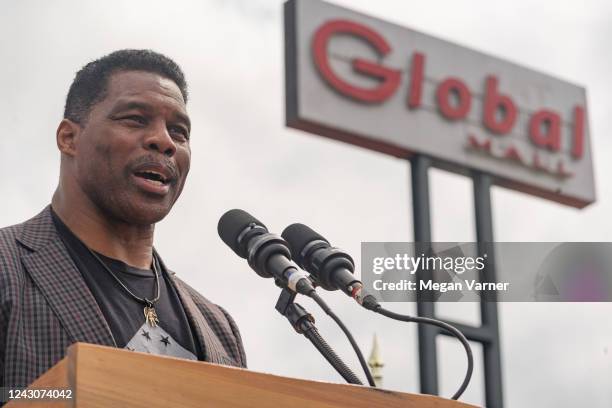 Republican Senate candidate for Georgia, Herschel Walker speaks at a campaign event on September 9, 2022 in Gwinnett, Georgia. Heisman Trophy winner...